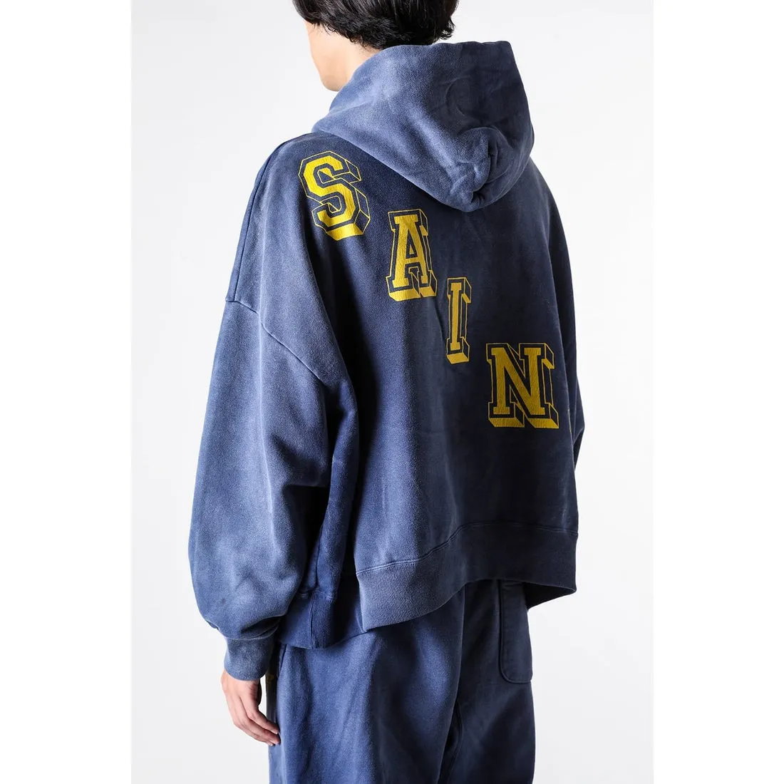SAINT M×××××× ANGEL HOODIE/NAVY Angel Reborn Blue Hoodie Washed Blue S-XL Assute Garment Dyeing Full Clothes Water Fading Mud Dyeing Dirty Distress New Vintage Ceiling God Tailoring Original Super Loose Fit Customized Original Accessories God-level Print Restoration